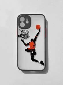 Funda de teléfono negra con textura de piel y pinturas coloridas de tiro de baloncesto - Multicolor - Ver 1