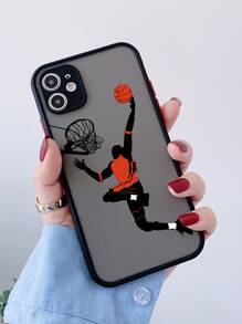Funda de teléfono negra con textura de piel y pinturas coloridas de tiro de baloncesto - Multicolor - Ver 3