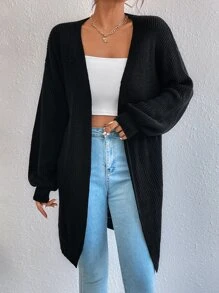 SHEIN Essnce Lantern Sleeve Duster Cardigan - Black - View 1