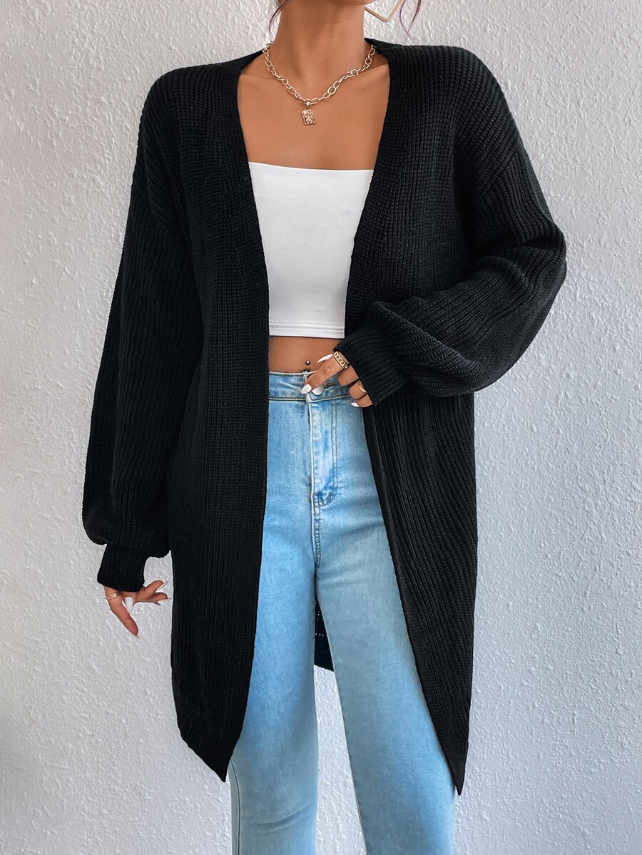 SHEIN Essnce Lantern Sleeve Duster Cardigan - Black - View 1