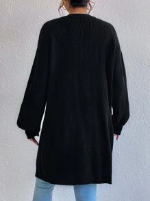 SHEIN Essnce Lantern Sleeve Duster Cardigan - Black - View 2