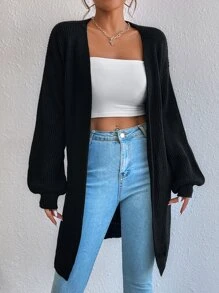 SHEIN Essnce Lantern Sleeve Duster Cardigan - Black - View 5