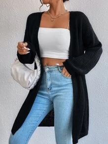 SHEIN Essnce Lantern Sleeve Duster Cardigan - Black - View 4