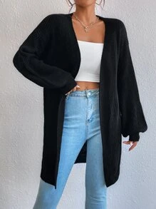 SHEIN Essnce Lantern Sleeve Duster Cardigan - Black - View 6