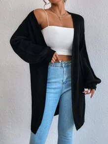 SHEIN Essnce Lantern Sleeve Duster Cardigan - Black - View 7