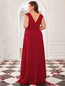 Women Plus Size Split Thigh Chiffon Bridesmaid Dress - Burgundy - View 9