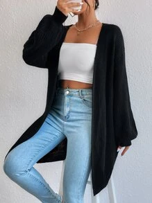 SHEIN Essnce Lantern Sleeve Duster Cardigan - Black - View 3