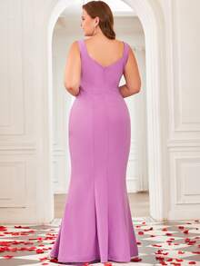 Plus Contrast Mesh Mermaid Hem Dress - Lilac Purple - View 2