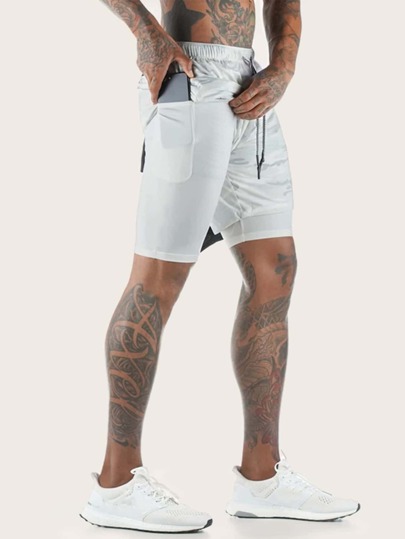 Guys Drawstring Camo Print Inside Pocket Athletic Shorts