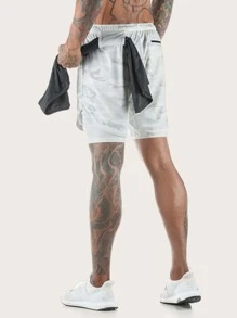 Men Camo 2 In 1 Sports Shorts With Towel Loop Grey Shorts