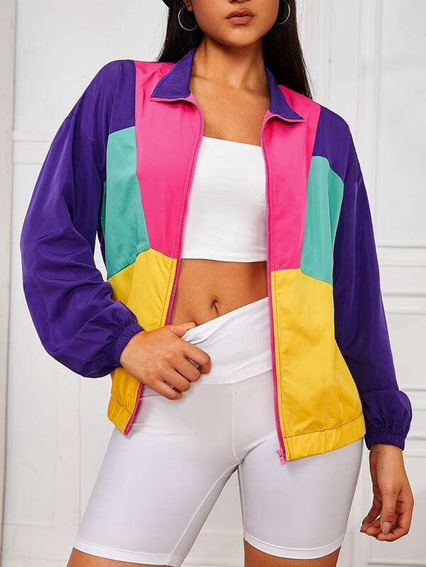 SHEIN EZwear Chaqueta de hombros caídos con bloques de color para otoño/invierno