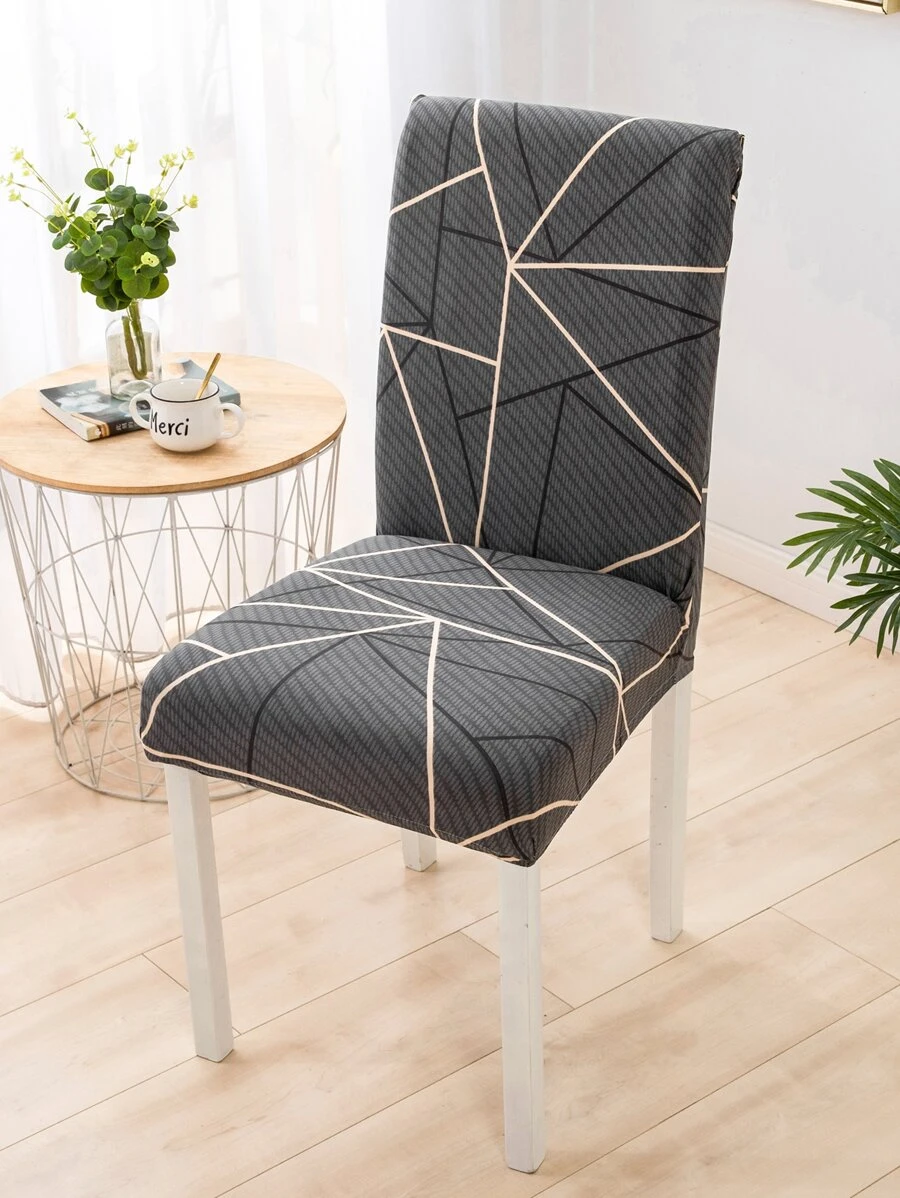 1pc In hình học Ghế ăn co giãn Tấm phủ - Màu xám đen - Xem 1