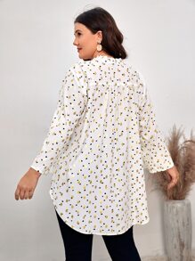 SHEIN LUNE Áo sơ mi Plus Size Nút Túi Tim Tất cả trên in Giải trí - trắng - Xem 2