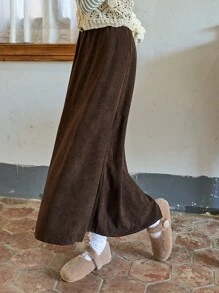 DAZY Solid Elastic Waist Skirt - Chocolate Brown - View 4