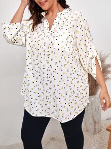 SHEIN LUNE Áo sơ mi Plus Size Nút Túi Tim Tất cả trên in Giải trí - trắng - Xem 4