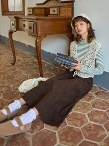 DAZY Solid Elastic Waist Skirt - Chocolate Brown - View 5