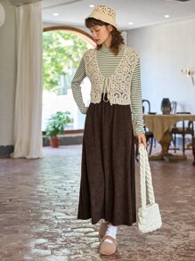 DAZY Solid Elastic Waist Skirt - Chocolate Brown - View 7