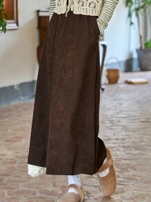 DAZY Solid Elastic Waist Skirt - Chocolate Brown - View 8