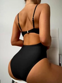 SHEIN Swim Summer Beach Twist Front Cut Out One Piece Swimsuit - Black - View 2