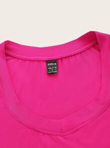 SHEIN EZwear 大圓領素色短款T恤 - 玫紅色 - 查看 4