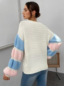 Colour Block Lantern Sleeve Jumper - Multicolor - View 2