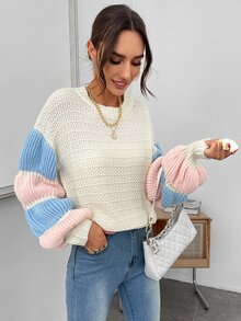 Colour Block Lantern Sleeve Jumper - Multicolor - View 3