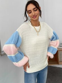 Colour Block Lantern Sleeve Jumper - Multicolor - View 4