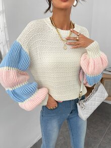 Colour Block Lantern Sleeve Jumper - Multicolor - View 6