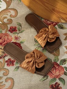Travachic Damskie płaskie sandały wsuwane, brązowe, wsuwane, modne i wygodne, płaskie sandały, pasek z kokardą, eleganckie, proste, płaskie sandały na Walentynki