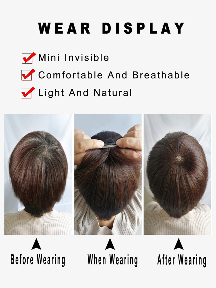 Short Straight Synthetic Hair Topper - Dark Brown - View 6