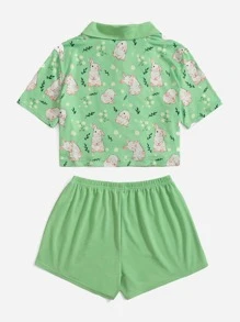 兔子印花睡衣套裝 - 綠色 - 查看 2
