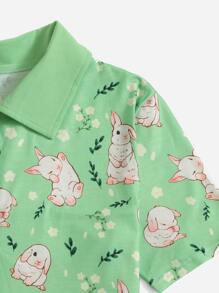 兔子印花睡衣套裝 - 綠色 - 查看 4