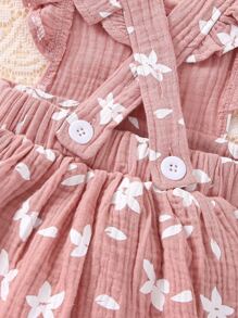 女嬰印花荷葉邊拼接連衣裙和頭巾 - 藕粉色 - 查看 5
