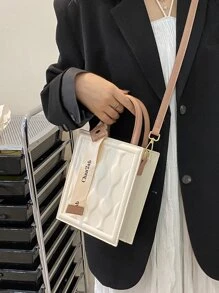 Old Moeny,輕便,商務休閒迷你字母圖形紋理方形袋適合青少年女孩,女性,大學生,新手和白領工作者,完美適用於辦公室,大學,工作,商務,上下班,戶外,旅遊和郊遊 - 彩色 - 查看 2