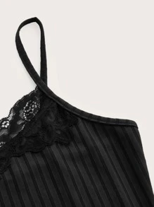 ROMWE Top de tirantes con encaje en contraste - Negro - Ver 4