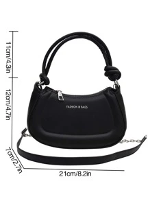 Bolso hobo con estampado de letra con cadena - Negro - Ver 5