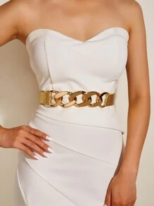 1條女性時尚裝飾鏈條腰帶,派對必備 - 金色 - 查看 1