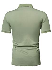 Manfinity Homme Áo thun có cổ Nam Dây kéo màu trơn Giải trí - xanh quân đội - Xem 2