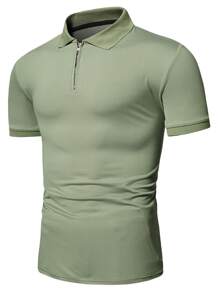 Manfinity Homme Áo thun có cổ Nam Dây kéo màu trơn Giải trí - xanh quân đội - Xem 3