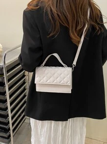 1个菱格纹绗缝手提包，翻盖方形斜挎包，韩式甜美风格，百搭独特，适合日常通勤和约会（由于拍摄时的光线和角度，实际产品颜色可能与图片略有差异） - 米色 - 查看 8
