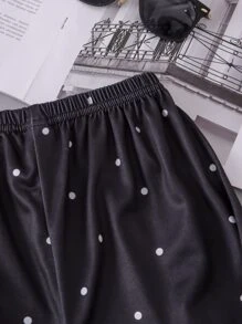 Girls Polka Dot & Planet Print Contrast Piping PJ Set - Black - View 3