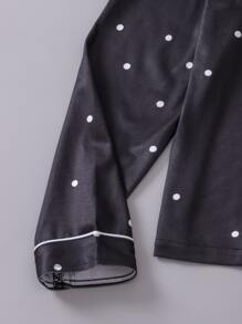 Girls Polka Dot & Planet Print Contrast Piping PJ Set - Black - View 6