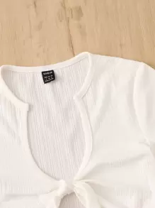 SHEIN EZwear 前繫帶短款上衣 - 白色 - 查看 5