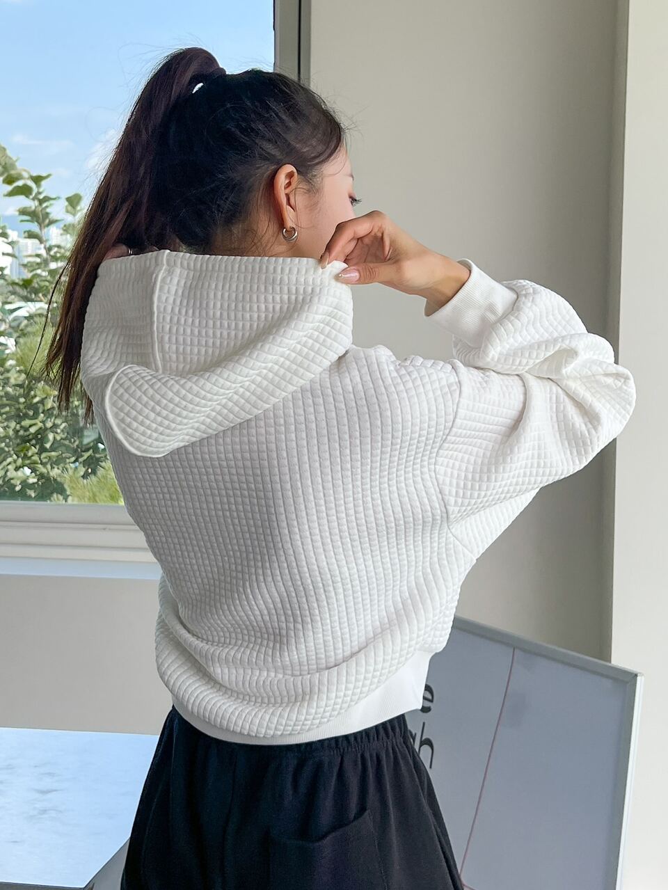 Letter Embroidery Drop Shoulder Drawstring Hoodie