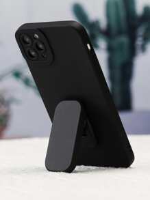 Solid Phone Case With Foldable Holder Compatible With iPhone15/15Plus/15Pro/15Promax - Black - View 2