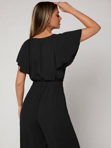 SHEIN Privé Butterfly Sleeve Belted Jumpsuit - Black - View 2
