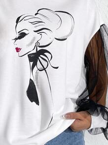 Patrizia Terranova 图形对比网眼主教袖运动衫，节日 - 白色 - 查看 3