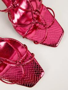 Ultra Strappy Open Toe Tie Up Stiletto Heels - Red Violet - View 4