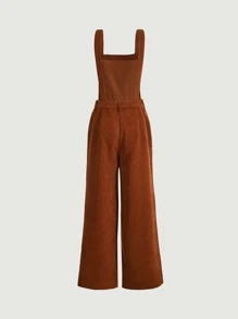 SHEIN MOD Solid Patched Pocket Overall Jumpsuit Without Blouse - Brown - View 5