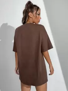 Ilustrata Áo thun hở vai họa tiết chữ và hình nghệ sĩ, Áo phông nữ, Mùa hè, Cotton, Lễ hội, Trang phục phương Tây - Cà phê nâu - Xem 2